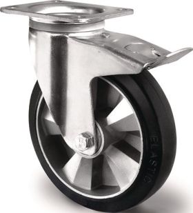 Schwerlastlenkrolle D.125mm Trgf.300kg Festst.Elastikgummi Bau-H.164mm TECWERK