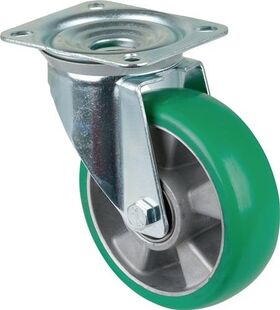Lenkrolle D.160mm Trgf.600kg Lenkrollen PU Platte L138xB109mm Farbe Rl.grün