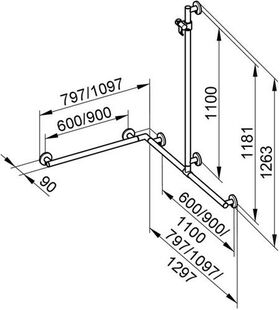 Keuco Duschhandlauf PLAN CARE m Bsta 797/797/1263mm Alu sil-elo/verchr