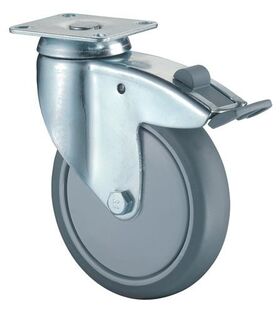 Lenkrolle m.Festst.D.80mm Trgf.80kg m.Platte Kugell.Gum.grau BS ROLLEN