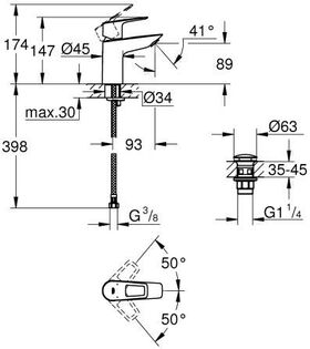 Grohe Einhand-Waschtischbatterie BAULOOP 1/2Zoll S-Size chr