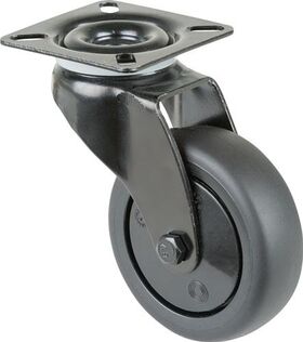 Lenkrolle D.75mm Trgf.60kg m.Platte Kugell.Gum.schwarz BS ROLLEN