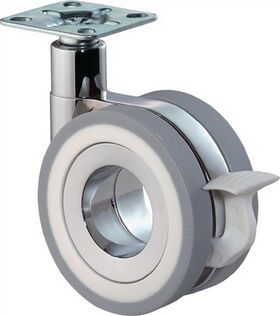 Design-Doppelrolle mit Feststeller D. 75mm Trgf. 50kg Polyurethan Platte 47x47mm