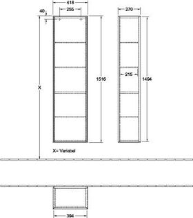 V&B Hochschrank FINION 418x1516x270mm Ans re Anthracite Matt