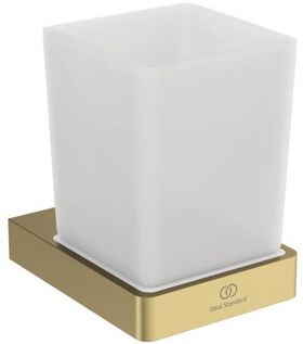 IDS Zahnputzglas CONCA eckig, mit Wandhalter brushed gold IDEAL STANDARD
