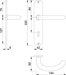 Langschildgarnitur Mar.E1138Z/302 VA F69 OB 72mm DIN L/R HOPPE
