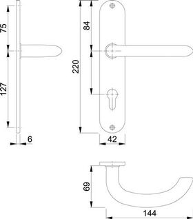 Langschildgarnitur Mar.E1138Z/302 VA F69 PZ 72mm DIN L/R HOPPE