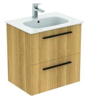 IDS Waschtisch/Möbel-Paket i.life A 60cm, Griff Schwarz Eiche Natur IDEAL STANDARD