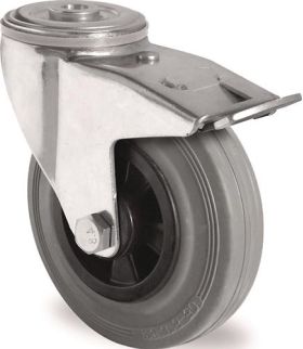 Lenkrolle m.Festst.D.125mm Trgf.100kg m.Rückenloch Rollenlager VG grau TECWERK