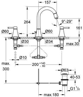 Grohe 3-Loch-WT-Batterie GRANDERA M-Size, hoher Auslauf chrom