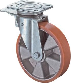 Lenkrolle m.Festst.D.125mm Trgf.200kg m.Platte Kugell.Guß-PUR BS ROLLEN