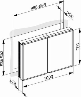 Keuco Spiegelschrank ROYAL MATCH Einb 1000x700x149mm si-gb-elo