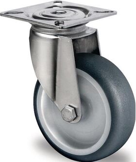 Lenkrolle D.75mm Trgf.75kg m.Platte Platten-B.60mm Gleitlager VA TPE PROMAT