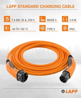 Ladekabel Typ 2, bis zu 7,4 kW, 5 m, orange, 5m- VPE: 1