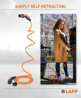 Selbstaufrollendes Ladekabel Typ 2, bis zu 22 kW, 5 m, orange, 5m- VPE: 1
