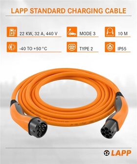 Ladekabel Typ 2, bis zu 22 kW, 10 m, orange, 10m- VPE: 1