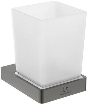 IDS Zahnputzglas CONCA eckig, mit Wandhalter magnetic grey IDEAL STANDARD