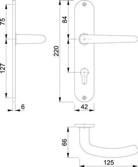 Langschildgarnitur Den.E1310Z/302 VA F69 PZ 72mm DIN L/R HOPPE
