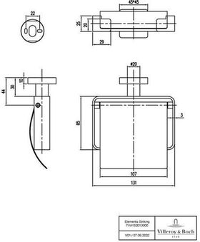 V&B WC-Papierhalter ELEMENTS STRIKING m De Wd-mon 131x115x45mm bru nickel matt
