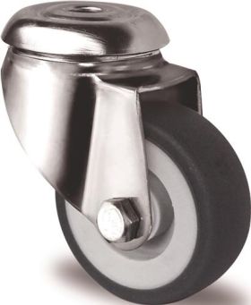 Lenkrolle D.50mm Trgf.50kg Rückenloch PP Gleitlager VA TPE grau TECWERK