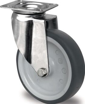 Lenkrolle D.100mm Trgf.100kg m.Platte Platten-B.67mm Gleitlager VA TPE PROMAT