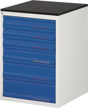 Schubladenschrank BK 650 H820xB580xT650mm lichtgrau/blau 6Schubl.Einfach.TECWERK