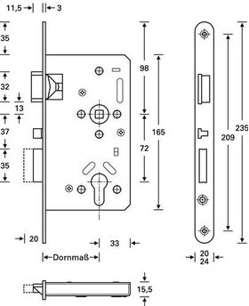 Panik-Einsteckschloss Ser.20 APK Fkt.E rd 20/55/72/9mm DIN re.VA selbstverr.SSF