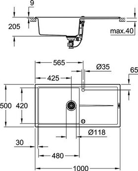 Grohe Kompositspüle K400 m Abtr. 1000x500mm granit sw