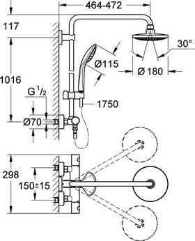Grohe Duschsystem EUPHORIA 180 m Th f d Wd-mon Duscharm 45cm chr