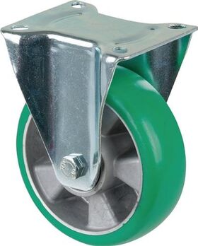 Bockrolle D.160mm Trgf.600kg Bockrollen PU Platte L138xB109mm Farbe Rl.grün
