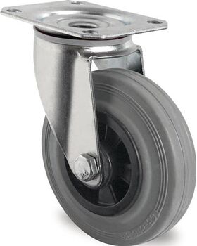 Lenkrolle D.160mm Trgf.135kg m.Platte PP Rollenlager VG grau PROMAT