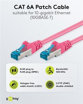 CAT 6A Patchkabel, S/FTP (PiMF), magenta, 3m- VPE: 1