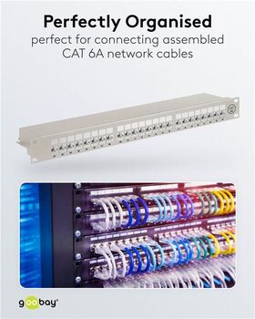 CAT 6A 19 Zoll (48,3 cm) Patch Panel, 24 Port, (1 HE), Grau- VPE: 1