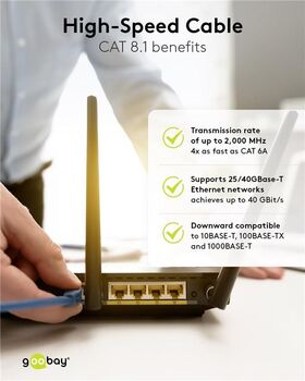 GHMT-zertifiziertes CAT 8.1 Patchkabel, S/FTP (PiMF), grau, 1m- VPE: 1
