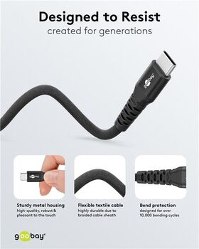 USB-C™ Supersoftes Textilkabel mit Metallsteckern, 1 m, schwarz, 1m- VPE: 1