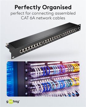 CAT 6A 19 Zoll (48,3 cm) Patch Panel, 24 Port, (1 HE), Schwarz- VPE: 1