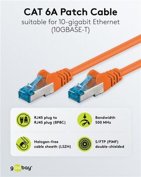 CAT 6A Patchkabel, S/FTP (PiMF), orange, 1m- VPE: 1