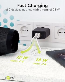 USB-A QC Dual-Schnellladegerät (28 W) schwarz, Schwarz- VPE: 1