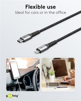 Lightning USB-C™ Textilkabel mit Metallsteckern, 2 m, 2m- VPE: 1