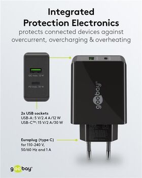 USB-C™ PD Dual-Schnellladegerät (30 W) schwarz, schwarz- VPE: 1