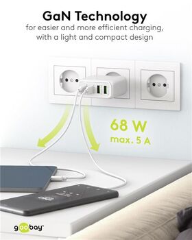 USB-C™ PD GaN Multiport-Schnellladegerät (68 W) weiß, weiß- VPE: 1