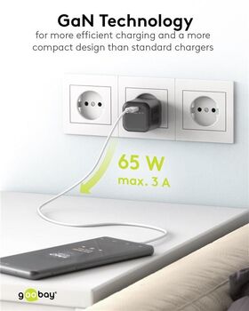 USB-C™ PD GaN Schnellladegerät Nano (65 W) schwarz, schwarz- VPE: 1