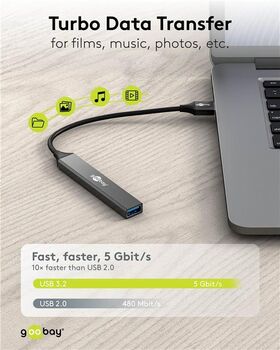 Slim 4-Port USB-Hub, USB-A auf USB-A, 5 Gbit/s- VPE: 1