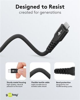 Lightning auf USB-C™ Supersoftes Textilkabel mit Metallsteckern, 0,5 m, 0.5m- VPE: 1