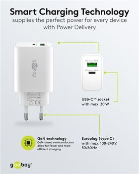USB-C™ PD GaN Dual-Schnellladegerät (30 W) weiß, weiß- VPE: 1