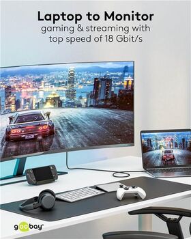 USB-C™-auf-HDMI™-Textilkabel 4K @ 60 Hz, 3 m, schwarz;silber, 3m- VPE: 1