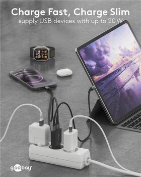 USB-C™ PD GaN Dual-Schnellladegerät Slim (20 W) schwarz, schwarz- VPE: 1