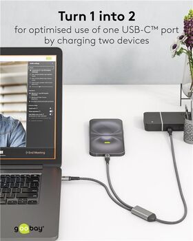 USB-C™-Textilkabel, 60 W, Power Delivery, 1,5 m, schwarz;grau, 1.5m- VPE: 1
