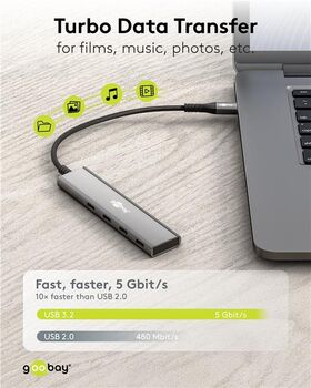 Slim 4-Port USB-Hub, USB-C™ auf USB-C™, 5 Gbit/s- VPE: 1