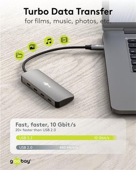 Slim 4-Port USB-Hub, USB-C™ auf USB-C™, 10 Gbit/s- VPE: 1